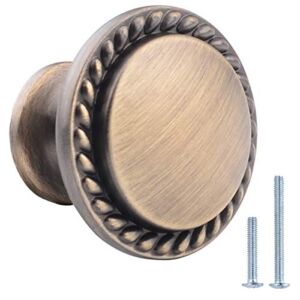 Amazon Basics Round Braided Cabinet Knob, 1.14-inch Diameter, Antique Brass, 25-pack