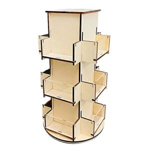 Rotating Display Stand, 3 Tier Wooden Organizer, 4-Sided Display Rack, 360 degree Spinning Multi-Pocket Tabletop Display Stand for Coasters, Stickers, Retail, Showcase, Tradeshow, 17”H, Natural