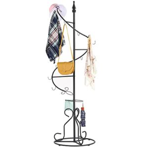 VECELO Modern Spiral Coat Rack, Hall Trees with Hooks and Umbrella Holder,Premium Stylish Purse Holder for Scarves, Bags and keys, 22.6*76.3″, Black
