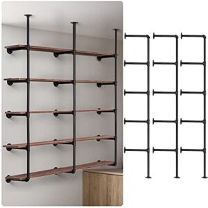 Pynsseu Industrial Iron Pipe Shelf Wall Mount, Farmhouse DIY Open Bookshelf, Pipe Shelves for Kitchen Bathroom, bookcases Living Room Storage, 3Pack of 5 Tier.