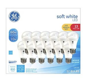 GE Soft White 60 Watt Replacement LED Light Bulbs, General Purpose, Dimmable Light Bulbs 12 Pack (Soft White, 12 Pack) (12)