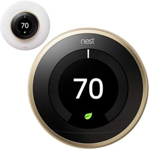 Google Nest Learning Smart Thermostat – 3rd Generation – Brass T3032US Bundle with elago Wall Plate Upgraded Wall Mount Cover Designed for Google Nest Learning Thermostat – Matte White