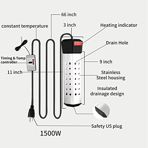 2000W Bucket Immersion Water Heater | Auto Shut-Off Timer | Portable & Submersible Inflatable Hot Tub Water Heater 304 Stainless-Steel Guard for Bathtub, Inflatable & above Ground Pool Heating Warmer | The Storepaperoomates Retail Market - Fast Affordable Shopping