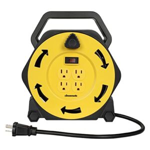 DEWENWILS Extension Cord Reel with 25 FT Power Cord, Hand Wind Retractable, 16/3 AWG SJTW, 4 Grounded Outlets, 13 Amp Circuit Breaker, Yellow, Black, UL Listed