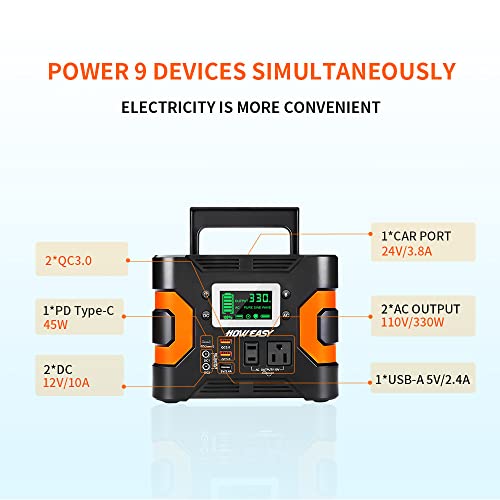 HOWEASY Portable Power Station, 330W (Peak 380W) Solar Generator (Solar Panel Not Included), 300Wh Backup Lithium Battery, with 110V/330W AC Outlet and LED Light, for Family Camping RV Emergency | The Storepaperoomates Retail Market - Fast Affordable Shopping