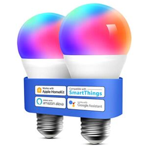 Smart LED Light Bulb, meross Smart WiFi LED Bulbs Compatible with Apple HomeKit, Siri, Alexa, Google Home & SmartThings, Dimmable E26 Multicolor 2700K-6500K RGBWW, 810 Lumens 60W Equivalent,2Pack