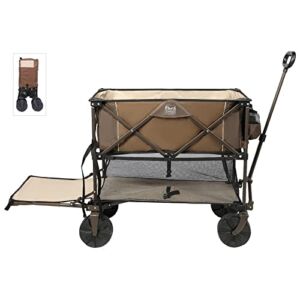 TIMBER RIDGE Folding Double Decker Wagon, Heavy Duty Collapsible Wagon Cart with 54″ Lower Decker, All-Terrain Big Wheels for Camping, Fishing, Shopping, Garden and Beach, Support Up to 225lbs, Brown