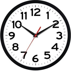 Wall Clock – Akcisot 10 Inch Silent Non-Ticking Modern Wall Clocks Battery Operated – Analog Small Classic Clock for Office, Home, Bathroom, Kitchen, Bedroom, School, Living Room(Black)