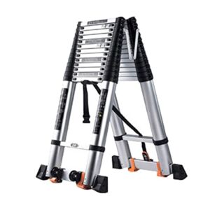 OMOONS Telesladders,Telesladder Household Folding Lifting Stairs Herringbone Ladder Mobile Portable Alloy Multifunctional for Outdoor Indoor Roof Work/15Ft/15Ft