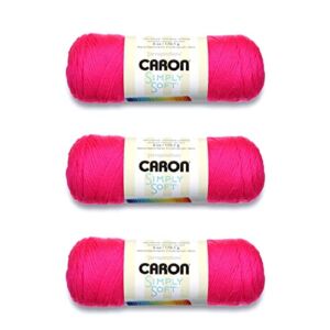 Caron Simply Soft Neon Pink Yarn – 3 Pack of 170g/6oz – Acrylic – 4 Medium (Worsted) – 315 Yards – Knitting/Crochet