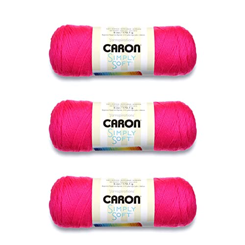 Caron Simply Soft Neon Pink Yarn – 3 Pack of 170g/6oz – Acrylic – 4 Medium (Worsted) – 315 Yards – Knitting/Crochet | The Storepaperoomates Retail Market - Fast Affordable Shopping