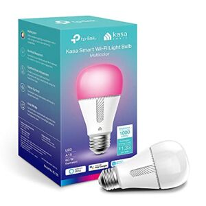 Kasa Smart Bulb, Dimmable Color Changing Light Bulb Work with Alexa and Google Home, 1000 Lumens, CRI 88+, A19, 11W, Amazon CFH&FFS, 2.4Ghz WiFi only, No Hub Required, 2-Year Warranty, 1-Pack (KL135)