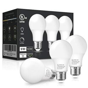 LOHAS A19 LED Bulb, 60Watt LED Light Bulb 9W, Daylight 5000K 850 Lumen E26 Base, 120V Energy-efficient Bedroom Lamps Pendant Fixtures Bedroom, Living Room Kitchen Office, Dimmable, 3 Pack