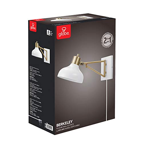 Globe Electric 51344 1-Light Plug-in or Hardwire Swing Arm Wall Sconce, White, Brass Accents, White Cloth Cord, Wall Lighting, Wall Lights for Bedroom, Kitchen Sconces Wall Lighting, Home Décor | The Storepaperoomates Retail Market - Fast Affordable Shopping