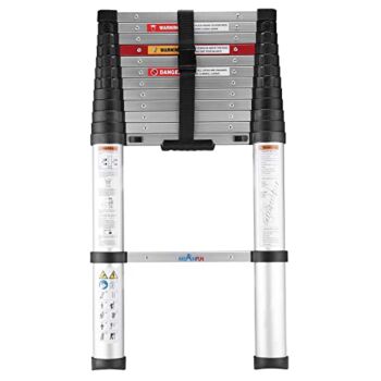 MEANFUN 12.5 FT Aluminum Telescoping Ladder, One-Button Retraction Compact Extendable Ladder with Spring-Loaded Locking Mechanism, Slow Down Design Telescopic Ladder for Home RV Loft, 330LB Capacity | The Storepaperoomates Retail Market - Fast Affordable Shopping