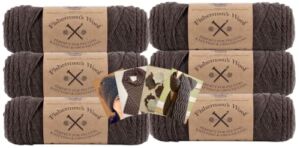 Lion Brand Yarn – Fishermen’s Wool – 6 Pack with Pattern Cards (Nature’s Brown)