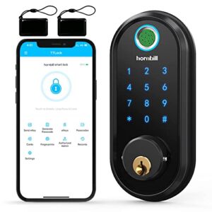 Smart Door Lock, Hornbill 7-in-1 Keyless Entry Door Lock Biometric Fingerprint Smart Deadbolt, Electronic Digital Bluetooth Keypad Code Door Lock, Smart Locks for Front Door, IC Fob & Free App Control