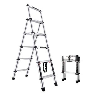 Lightweight Foldable Portable Aluminum Telescoping Extension Ladder Aluminum Telescoping Ladder Multi Purpose Ladder Folding 4/5/6 Step Ladders With EN131 Certified Max Capacity 150KG/330LBS For Home