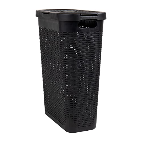 Mind Reader Basket Collection, Slim Laundry Hamper, 40 Liter (15kg/33lbs) Capacity, Cut Out Handles, Attached Hinged Lid, Ventilated, Black | The Storepaperoomates Retail Market - Fast Affordable Shopping
