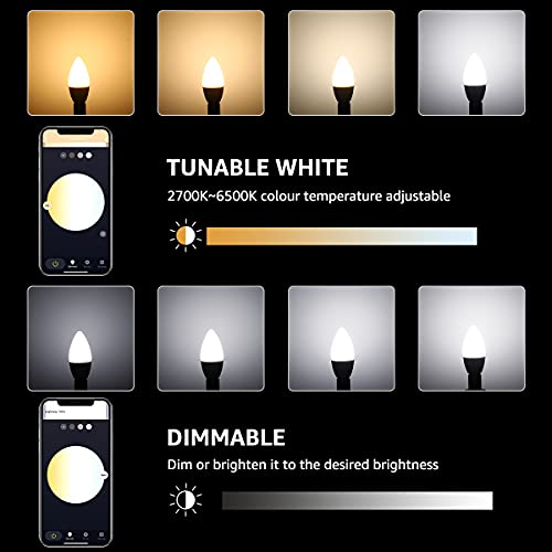 LE Smart Light Bulbs, E12 Candelabra LED Bulbs, Works with Alexa & Google Assistant, Tunable White 2700K-6500K, Dimmable with App, 40 Watt Equivalent, No Hub Required, 2.4G WiFi Only, Pack of 2 | The Storepaperoomates Retail Market - Fast Affordable Shopping