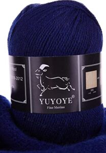 YUYOYE 100% Merino Wool Yarn for Crochet and Knitting, Fingering Weight, Luxurious Soft Handmade Knitted Yarn (06-Navy Blue)