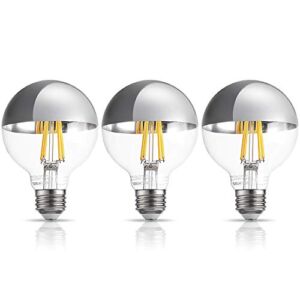 TORCHSTAR Dimmable Half Chrome Light Bulb, UL Listed, LED G25 Globe Light Bulbs for Bathroom, 7W (75W Eqv.), Vintage Edison Bulbs, Anti-Glare, Wet Location, E26 Base, 3000K Warm White, Pack of 3