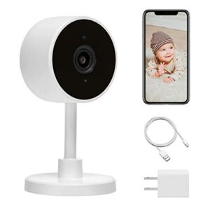 LARKKEY 1080p WiFi Home Smart Camera, Indoor 2.4G IP Security Surveillance with Night Vision, Monitor with iOS, Android App, Compatible with Alexa (White Plus)