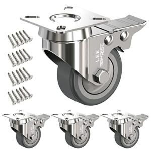 2″ Caster Wheels Set of 4 Heavy Duty Plate Casters with Brake 2 inch Dual Locking Castors and No Noise TPR Rubber Wheel No Floor Marks Silent Castor Swivel for Furniture 4 Pack up 440Lbs, Free Screws