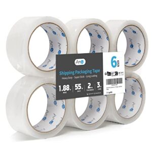 Art3d 6 Rolls Carton Sealing Tape Heavy Duty, Clear Packing Tape, 1.88″ x 55 yds, 2 mil Thick