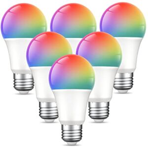 WB4 Smart Light Bulbs, A19 E26 Color Changing LED Bulbs Work with Alexa, Google Home, App Go_sund Control, RGB & Warm White Alexa Light Bulb 800 Lumens, Smart Home Lighting No Hub Required, 6 Pack