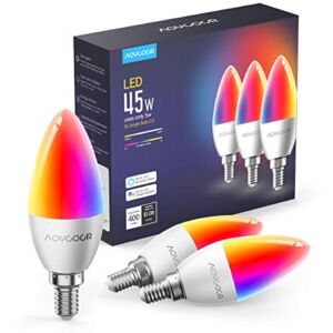 Smart Light Bulbs E12 Base – Aoycocr LED Light Bulb RGBWW Color Changing WiFi Bluetooth Lights Compatible with Alexa Google Home Tunable White Candelabra Bulbs 400 Lumen 45w Equivalent 3 Pack