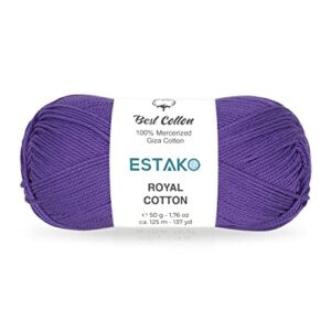 Estako Royal Cotton, 100% Mercerized Giza Cotton Yarn, Soft, Super Fino 1 for Crochet and Knitting 1.76 Oz (50g) / 137 Yrds (125m) (5068 – Purple)