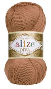 Alize Diva Silk Effect 100% Microfiber Acrylic Yarn 1 Ball/Skein 100gr 383yds Color (261 – Red Brown)