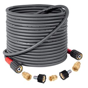 YAMATIC Super Flexible Pressure Washer Hose 50 FT X 1/4″ 3200 PSI, Kink Resistant, Heavy Duty Power Washer Replacement Hose With M22-14mm x 3/8″ Quick Connect