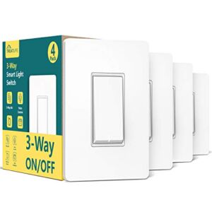 3 Way Smart Switch, TREATLIFE 2.4Ghz WiFi Smart Light Switch 3 Way Switch Compatible with Alexa, Google Home and SmartThings, Remote Control, ETL, Schedule, Neutral Wire Required 4 Pack