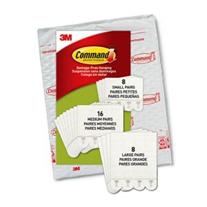 Command Picture Hanging Strips Variety Pack, Damage Free Hanging Picture Hangers, Wall Hanging Strips for Christmas Decorations, White, 8 Small Pairs, 16 Medium Pairs and 8 Large Pairs(64 Strips)