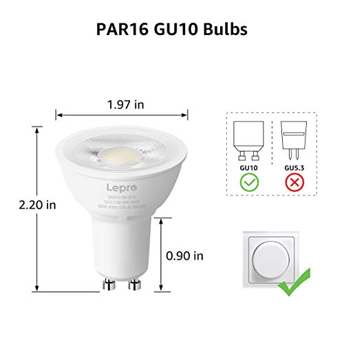 Lepro GU10 LED Bulbs Dimmable, 5000K Daylight White, 50W Halogen Equivalent Light Bulbs, 5.5W 400 Lumens, 40° Beam Angle, LED Replacement for Recessed Track Lighting, 6 Packs | The Storepaperoomates Retail Market - Fast Affordable Shopping