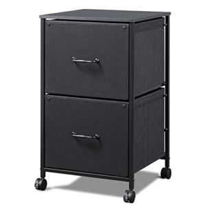 DEVAISE 2 Drawer Mobile File Cabinet, Rolling Printer Stand, Fabric Vertical Filing Cabinet fits A4 or Letter Size for Home Office, Black