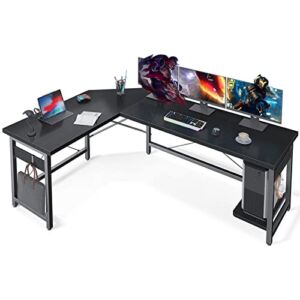 Coleshome 66″ L Shaped Gaming Desk, Corner Computer Desk, Sturdy Home Office Computer Table, Writing Desk, Larger Gaming Desk Workstation, Black