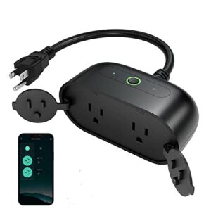 GHome Smart Outdoor Smart Plug, Wi-Fi Smart Outlet Compatible with Alexa and Google Assistant, Remote Control Timer Schedule IP64 Weatherproof Light Plug, No Hub Required, Black, (WP7-B)