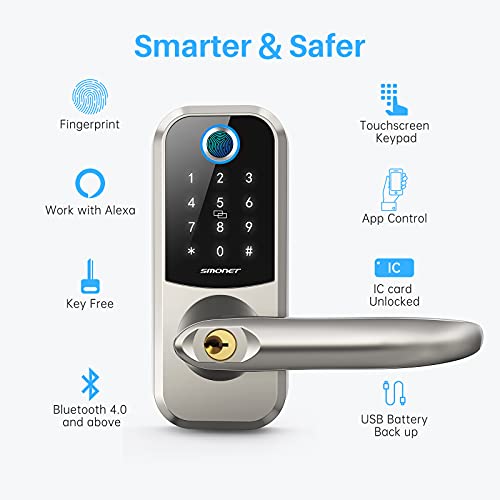 Smart Lock, SMONET Deadbolt Lock with Keypad, Keyless Entry Biometric Fingerprint Front Door Locks, Bluetooth Electronic Digital Lock with Reversible Handle, App Control, IC Card for Home, Apartment | The Storepaperoomates Retail Market - Fast Affordable Shopping