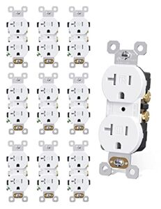 AIDA Duplex Electrical Receptacle Outlets, 20Amp 125V Wall Outlet, Residential, TR, 3-Wire, Self-Grounding, UL Listed, Push & Side Wire, White (10 Pack)