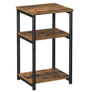 VASAGLE Tall Side Table, End Table with Storage Shelves, 3-Tier Slim Table, Steel Frame, for Living Room, Study, Bedroom, Industrial, Rustic Brown and Black ULET273B01