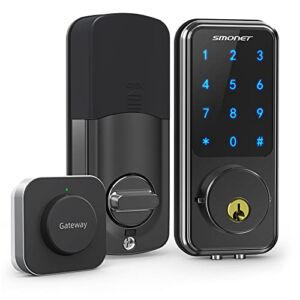 Smart Door Lock, SMONET WiFi Smart Locks Keyless Entry Door Lock Digital Electronic Keypad Deadbolt Bluetooth Touchscreen Auto Lock with Gateway Hub Work with Alexa for Home Security