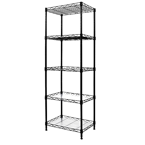 YOHKOH 5-Wire Shelving Metal Storage Rack Adjustable Shelves for Laundry Bathroom Kitchen Pantry Closet (16.6L x 11.8W x 48H, Black) | The Storepaperoomates Retail Market - Fast Affordable Shopping