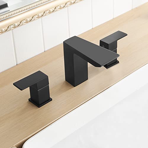 BESy Matte Black Bathroom Faucet 3 Holes Two Handles Lavatory Vanity Sink Faucet Widespread 8 Inch Bathroom Sink Faucet, Waterfall Bathroom Sink Faucet With Supply Hoses, Basin Brass Faucet Mixer Taps | The Storepaperoomates Retail Market - Fast Affordable Shopping