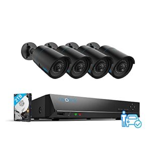 REOLINK 5MP 8CH PoE Security Camera System, 4pcs 5MP Wired PoE IP Cameras Outdoor with Person Vehicle Detection, 4K 8CH NVR with 2TB HDD for 24-7 Recording, RLK8-510B4-A Black