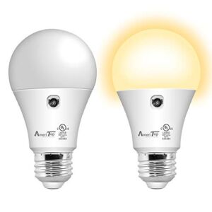 Dusk to Dawn Light Bulb- 2 Pack, AmeriTop A19 LED Sensor Light Bulbs; UL Listed, Automatic On/Off, 800 Lumen, 10W(60 Watt Equivalent), E26 Base, Indoor/Outdoor Lighting Bulb (3000K Warm White)