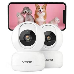 VENZ Indoor Security Camera, 1080P HD Pet Camera, 360 Degree 2.4G WiFi Security Camera with Phone App, 2 Way Audio, Motion Detection, Night Vision, Cloud & SD Card Storage, Work with Alexa & Google