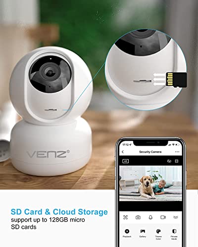 VENZ Indoor Security Camera, 1080P HD Pet Camera, 360 Degree 2.4G WiFi Security Camera with Phone App, 2 Way Audio, Motion Detection, Night Vision, Cloud & SD Card Storage, Work with Alexa & Google | The Storepaperoomates Retail Market - Fast Affordable Shopping